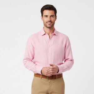 Baird McNutt 100% Linen Pink Long Sleeve Button Up Shirt L